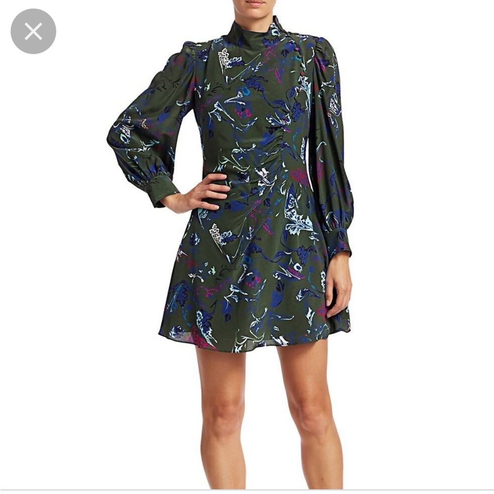 Tanya Taylor Womens Green Clarisse Dress  Size 4 Mini Floral Silk